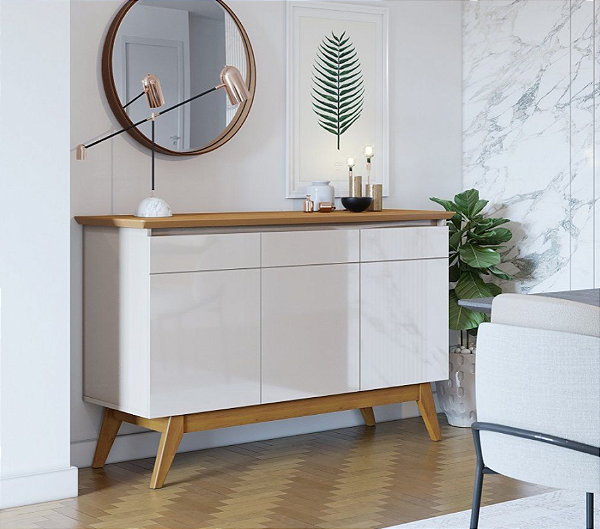 BUFFET IMCAL CLASSIC 3 PORTAS S/ESPELHO OFF WHITE/NATURE
