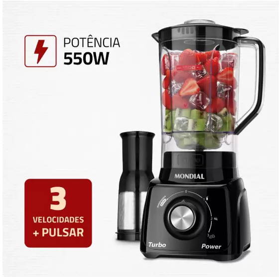 LIQUIDIFICADOR MONDIAL L99 TURBO 500W 3V - PRETO