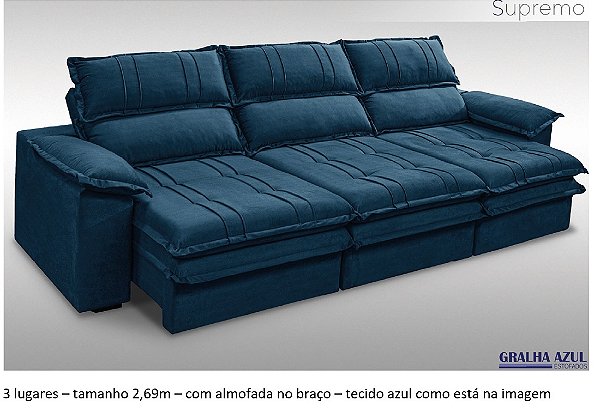 SOFA SUPREMO 3LUG VELUDO JOLY AZUL - GRALHA AZUL ESTOFADOS
