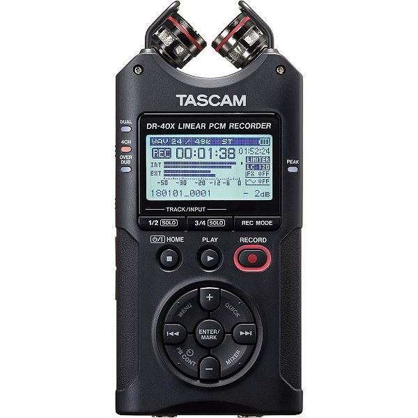 Tascam DR-40X Gravador de Áudio Portátil de 4 Canais com Microfone Ajustável