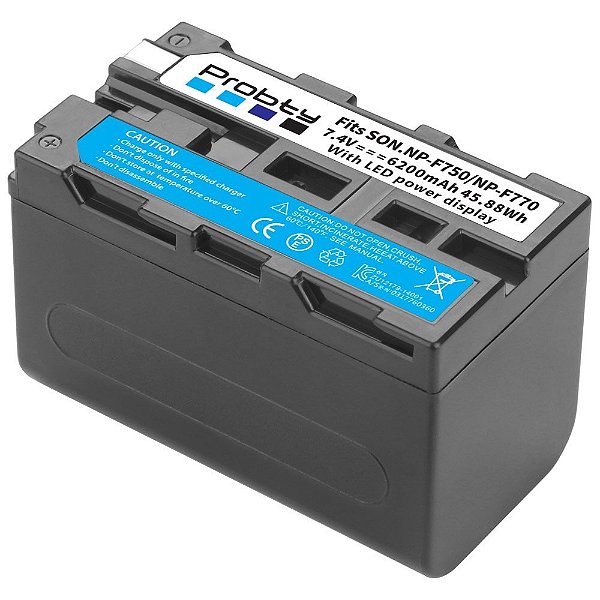Bateria Probty NP-F750 F770 Lithium-Ion 7.4V 6.200mAh com Indicador de Carga