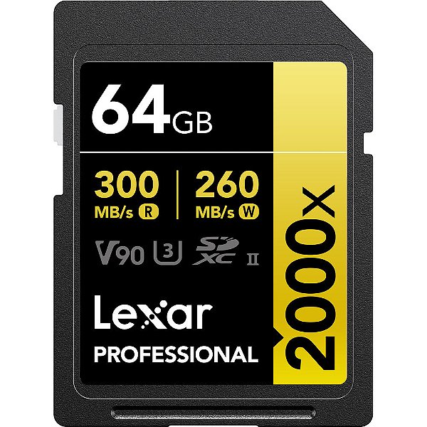 Cartão de Memória SDXC UHS-II Lexar Série GOLD 64GB 300-260MB/s V90