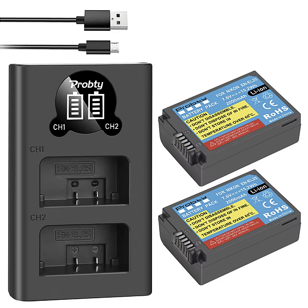 Kit 2 Baterias Probty EN-EL25 com Carregador Duplo USB