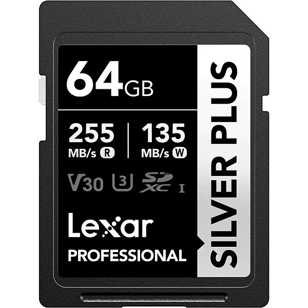 Cartão de Memória SDXC Lexar Silver Plus 64GB 255-135MB/s V30