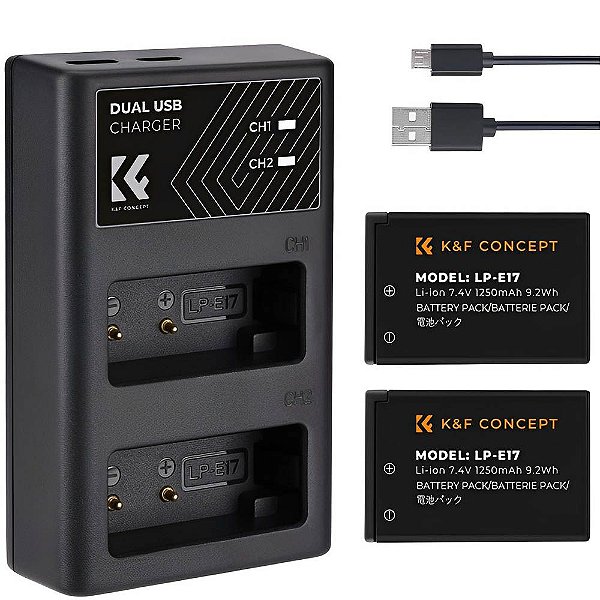 Kit de 2 Baterias K&F Concept LP-E17 com Carregador Duplo para Canon