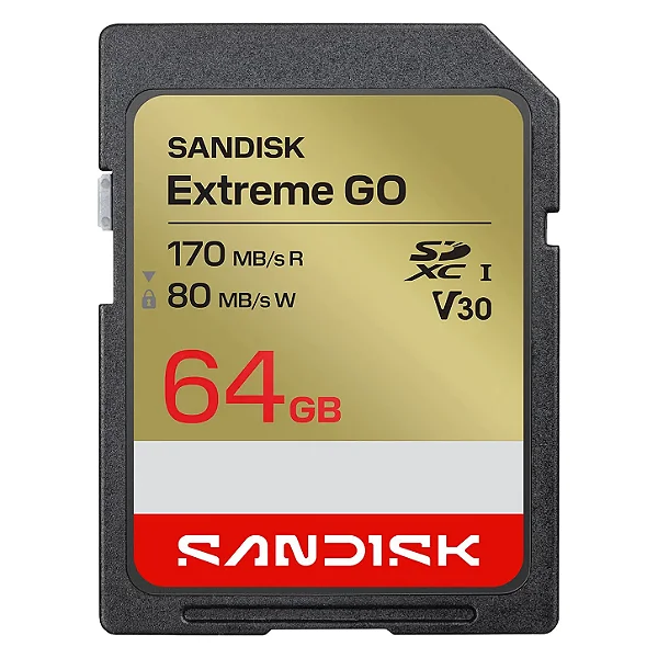 Cartão de Memória SDXC SanDisk Extreme GO 64GB 80-170MB/s V30 U3