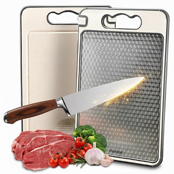 Tábua De Corte Para Carne E Legumes Aço Inox Dupla Face