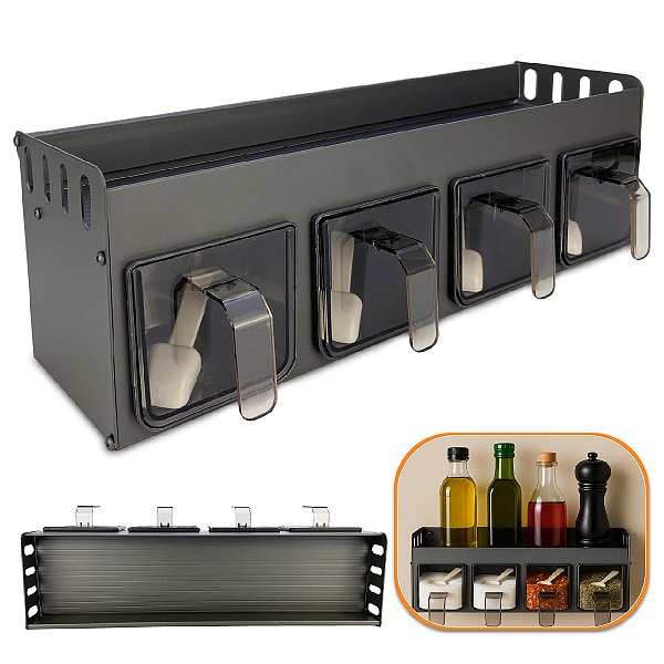 Porta Temperos Aço Inox 4 Compartimento Com Colheres Gourmet