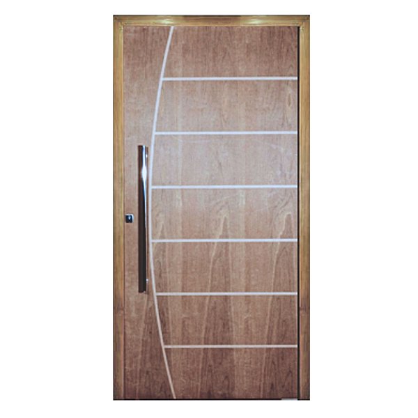 Kit Completo Porta Pivotante Belíssima Imbuia 102cm + Fechadura Externa Rolete Com Pux Reto de 80cm Batente Pinus Ecológico Tingido Imbuia de 14cm