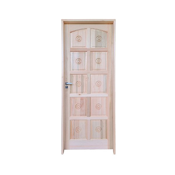 Kit Completo Porta Torneada 10 Alm. Eucalipto Maciça 82cm + Fechadura Externa Modena + Batente Eucalipto c/Emenda