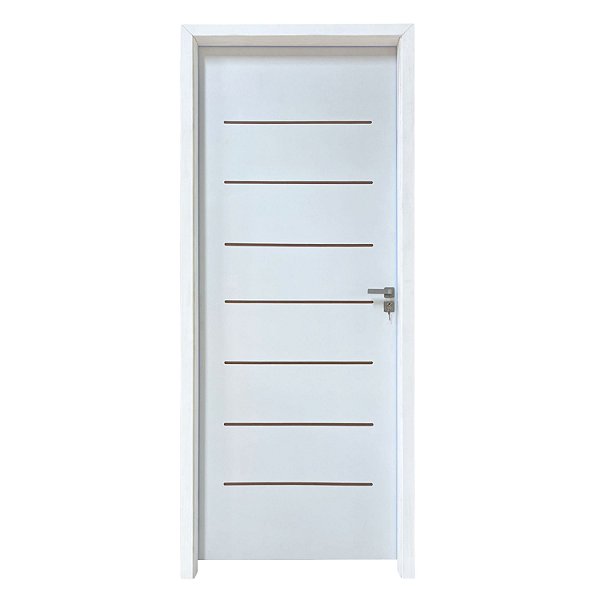 Kit Porta Completa Cristal Primer 92cm + Fechadura Externa Modena + Batente Ecológico Primer