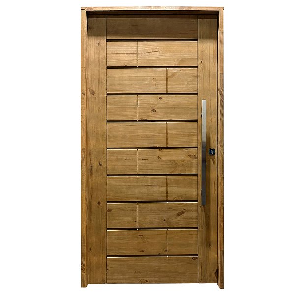 Kit Completo Porta Ekos Eco Pivotante 102cm + Fechadura Externa Rolete Com Pux chato de 80cm Batente Pinus Ecológico Tingido Imbuia de 14cm