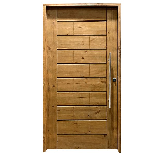 Kit Completo Porta Ekos Eco Pivotante 102cm + Fechadura Externa Rolete Com Pux Reto de 80cm Batente Pinus Ecológico Tingido Imbuia de 14cm