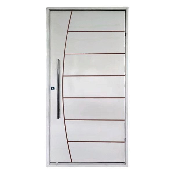 Kit Completo Porta Pivotante Belíssima Primer 102cm + Fechadura Externa Rolete Com Pux Reto de 80cm+ Batente Pinus Emendado Primer de 14cm