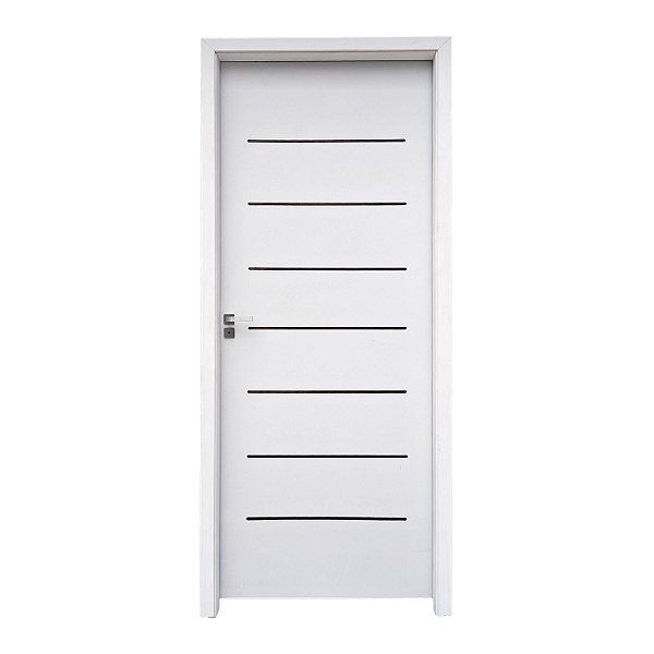 Kit Porta Completa Cristal Primer 62cm + Fechadura Modena Banheiro + Batente Ecológico Primer