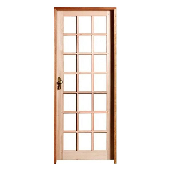 Kit Completo Porta Quadriculada Maciça (sem baguete) 82cm + Fechadura Externa Taco de Golf + Batente Eucalipto c/Emenda