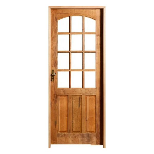 Kit Completo Porta Camponesa Eco Maciça (Sem Baguete) 82cm + Fechadura Externa Taco de Golf + Batente Ecológico Tingido Imbuia