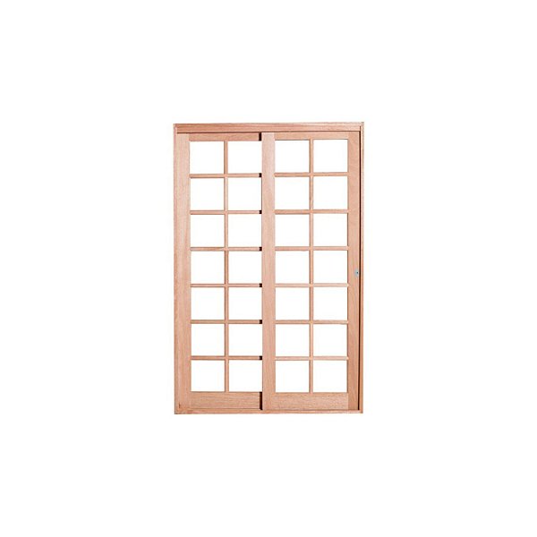 Porta de Correr 2 Folhas Quadriculada Eucalipto 210 x 160cm c/Guarnição