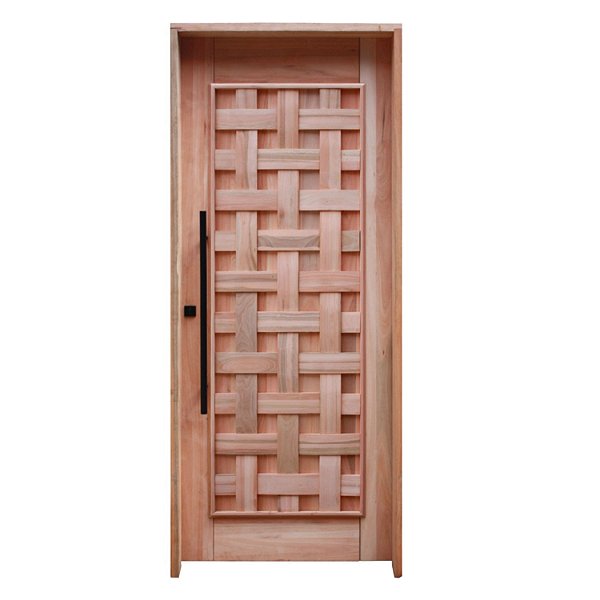 Porta Maciça Couro Trançado + Fechadura + Puxador + Batente Eucalipto c/Emenda
