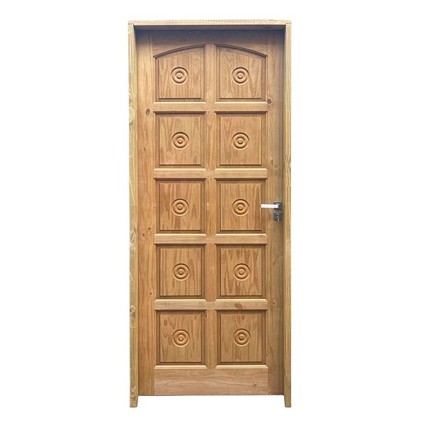 Kit Completo Porta Torneada 10 Alm Eco Maciça 82cm + Fechadura Externa Modena + Batente Ecológico Tingido Imbuia