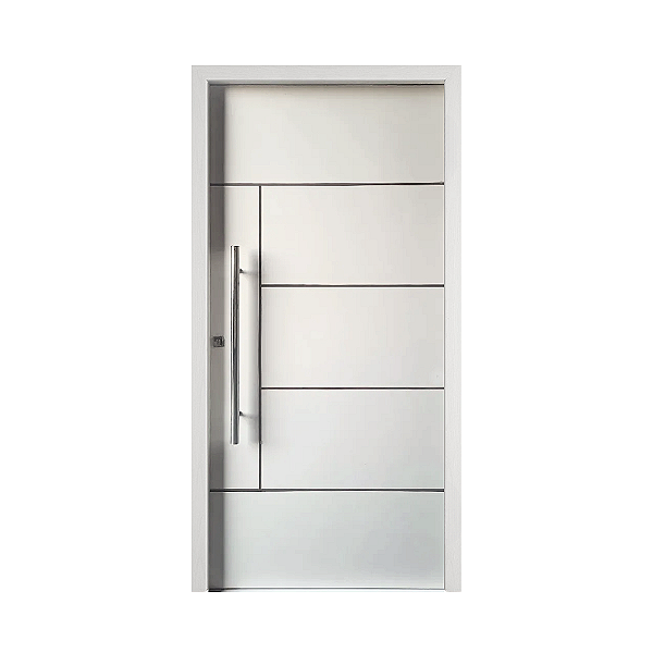 Kit Completo Porta Pivotante Atenas Primer 102cm + Fechadura Externa Rolete Com Pux Reto de 80cm + Batente Pinus Emendado Primer de 14cm