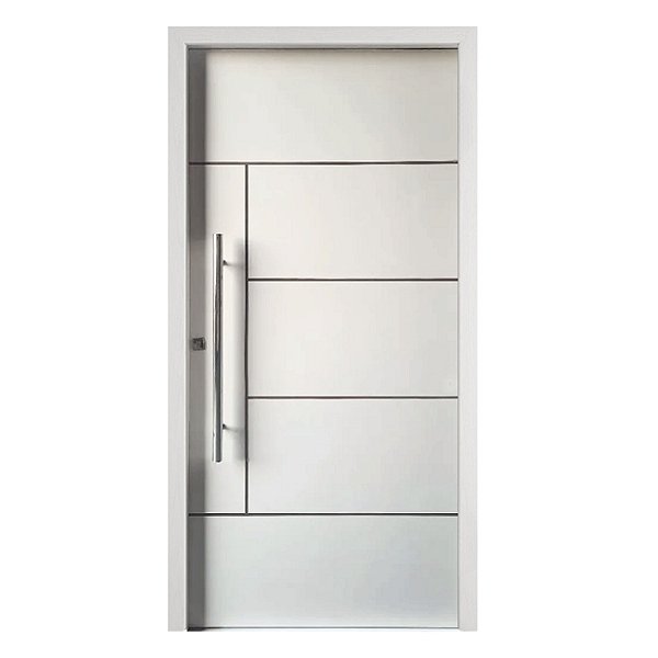 Kit Completo Porta Pivotante Atenas Primer 102cm + Fechadura Externa Rolete Com Pux Reto de 80cm + Batente Pinus Emendado Primer de 14cm