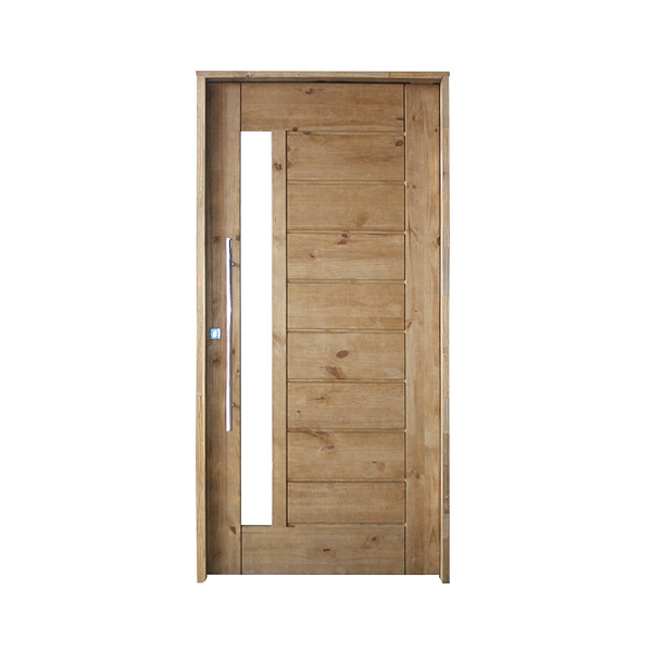 Kit Completo Porta BBV Eco Pivotante 102cm + Fechadura Externa Rolete Com Pux Reto de 80cm Batente Pinus Ecológico Tingido Imbuia de 14cm