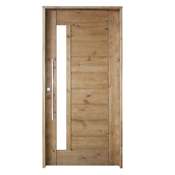 Kit Completo Porta BBV Eco Pivotante 102cm + Fechadura Externa Rolete Com Pux Reto de 80cm Batente Pinus Ecológico Tingido Imbuia de 14cm