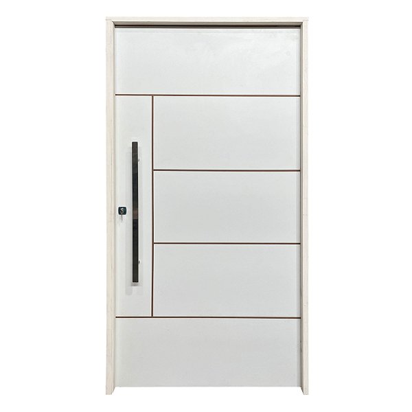 Kit Completo Porta Pivotante Atenas Primer 102cm + Fechadura Externa Rolete Com Pux Chato de 80cm + Batente Pinus Emendado Primer de 14cm