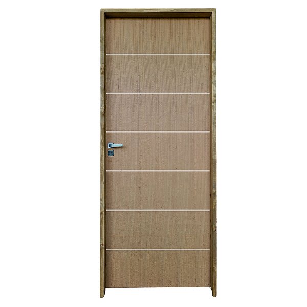 Kit Completo Porta Elegance Angelim 72cm + Fechadura Externa Interno + Batente Ecológico Tingido Imbuia
