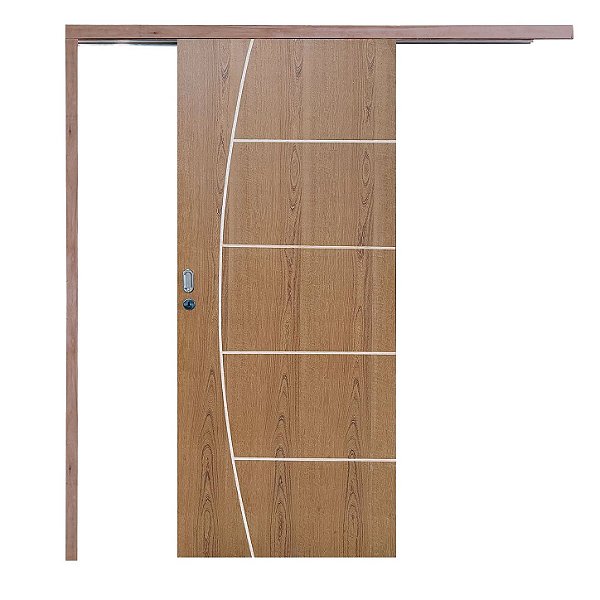 Kit Porta de Correr Beli 4 Imbuia no Trilho Sobrepor