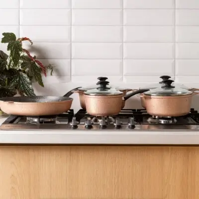 Conjunto de Panelas Antiaderentes 5 Peças Champagne