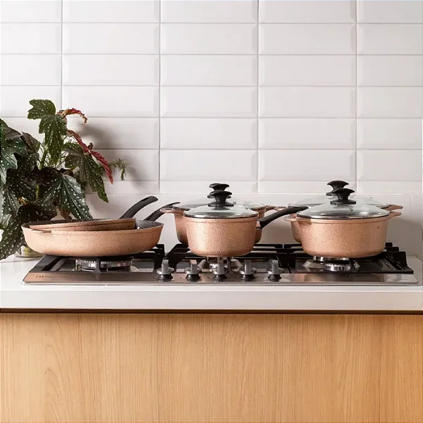 Conjunto de Panelas Antiaderentes 6 Peças Champangne