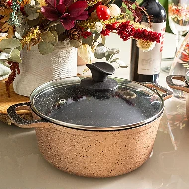 Caçarola Antiaderente 20cm Champagne c/ Tampa de Vidro