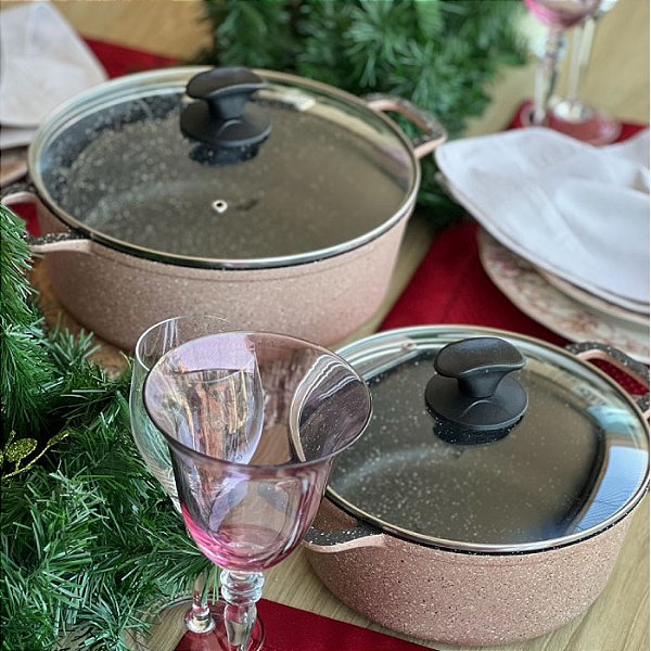 Caçarola Antiaderente  22cm Champagne c/ Tampa de Vidro