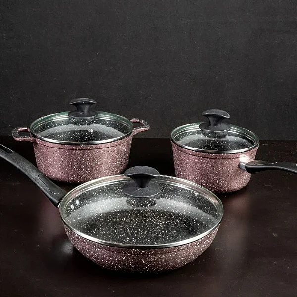 Conjunto de Panelas Antiaderentes 3 Peças Rosê