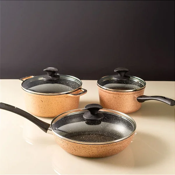 Conjunto de Panelas Antiaderentes 3 Peças Champagne