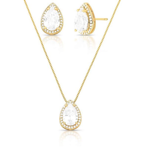 Conjunto Colar e Brinco com Cristal Gota