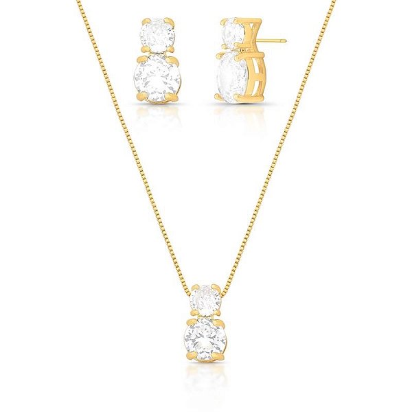 Conjunto Colar e Brinco Cristais Cravejados