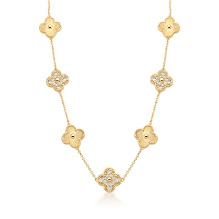 Colar Trevos Intercalados com Zircônia