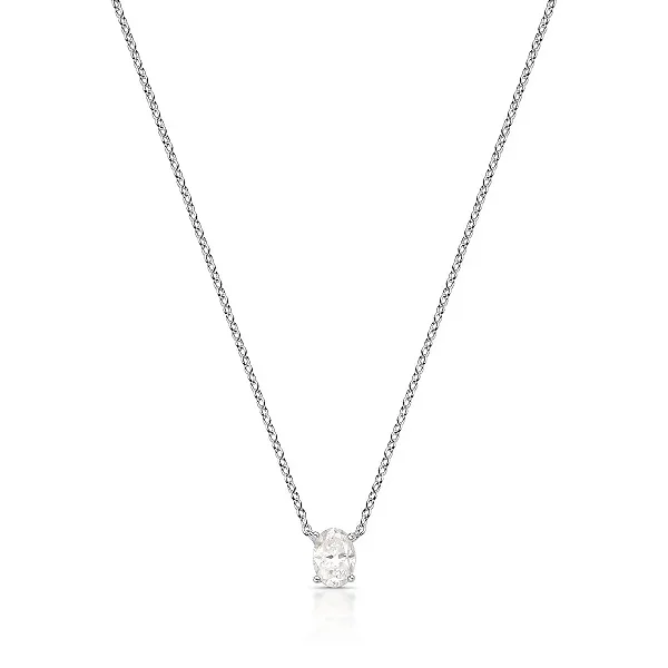 Colar com pedra Oval Moissanite 7.5mm Prata Rodinada