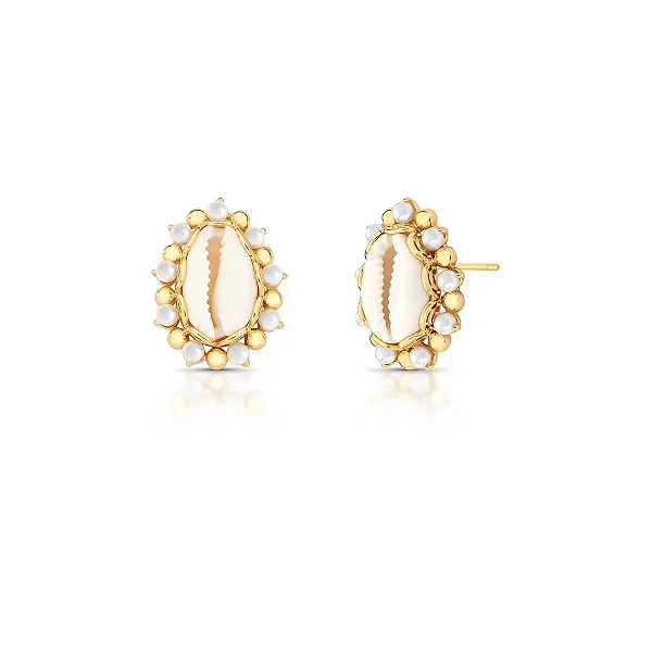 Brinco Buzios Cristais e Pérolas