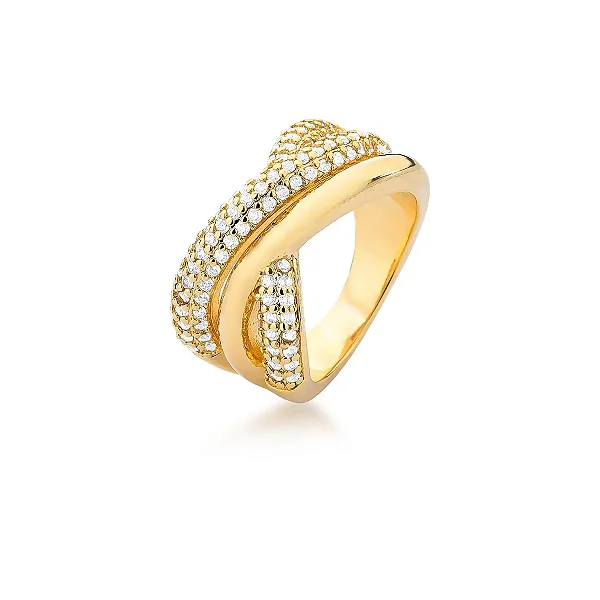 Anel Trançado Cravejado Zircônias