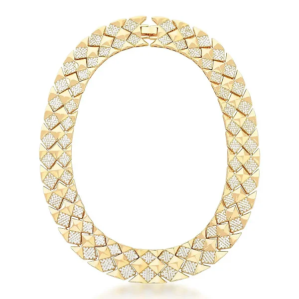 Colar Duas Fileiras em Losangos Cravejados Zircônias