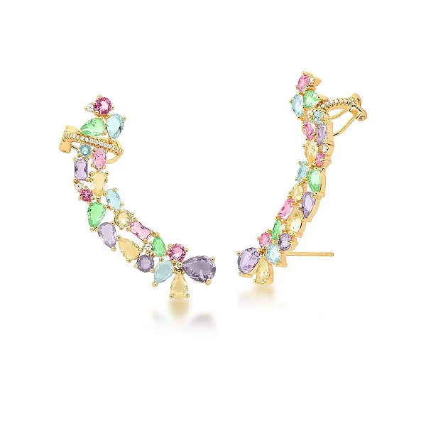 Brinco Ear Cuff Cristais Coloridos