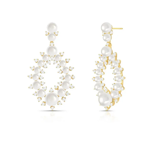 Brinco Pendulo de Gotas Pérola Shell