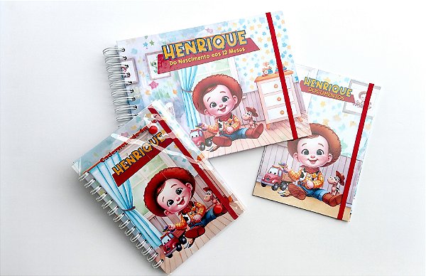 Kit Bebê Menino - Caderneta de Saúde, Álbum de fotografia, Mini Pasta de Documentos (inspirado em Toy Story)