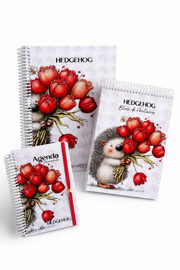 Kit HedgeHog - Agenda Permanente, Caderno e Bloco de Notas - Kit Exclusivo