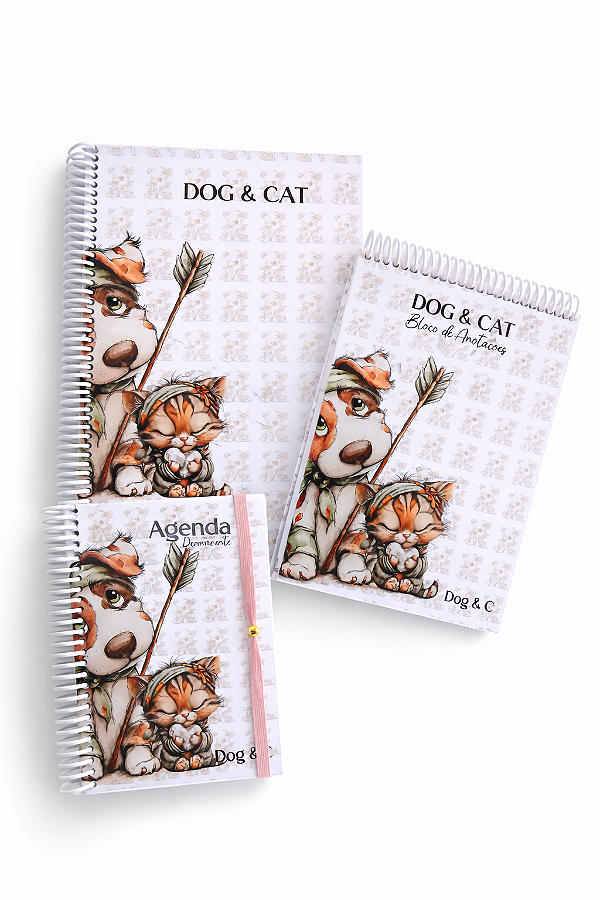 Kit Dog & Cat - Agenda Permanente, Caderno e Bloco de Notas