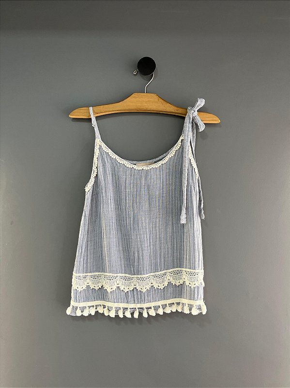 Regata Listrada Azul Renda com Tassel